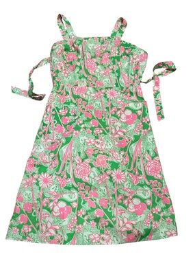 Vintage Liza By Lilly Pulitzer Wrap Dress Green Pink Lion Flowers 1960s Rare HTF